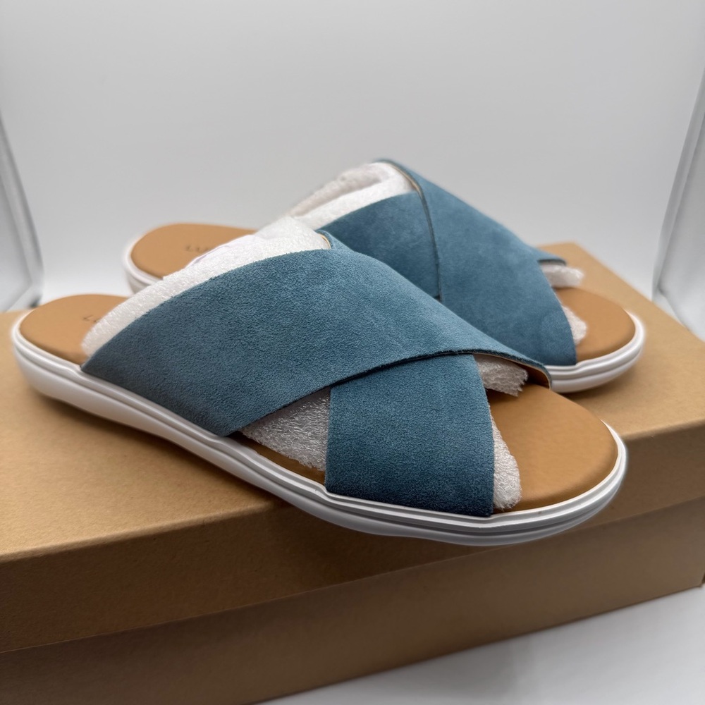 Lucky Brand Mahlay Blue Suede Crisscross Slide Sandals Women’s Size 5 New